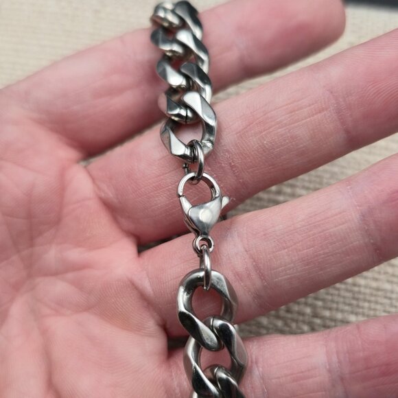 Stainless Steel Carbon Fiber Style Curb Chain Bracelet Vintage B845 - Picture 5 of 9